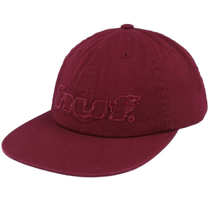 ハフ Huf 【 Distressed Logo 5 Panel Hat Raisn Strapback Men Red 】 ロゴ メンズ Red 赤・レッド