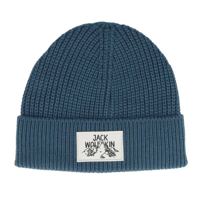 ジャックウルフスキン Jack Wolfskin 【 Badge Beanie Aluminium Blue Cuff Men Blue 】 キャップ 帽子 青色 ブルー メンズ 青色 ブルー｜スニケス