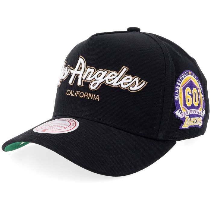 ミッチェル\u0026ネス Mitchell \u0026 Ness 【 Los Angeles Lakers Script 2.0 Pro Crown Black/Green A-Frame Adjustable Men Black 】 Lakers レイカーズ 脚本 労働者階級 メンズ 黒いこと 黒いこと