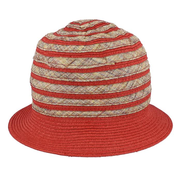 Seeberger 【 Cloche In Stripy Design Terracotta-Linen Bucket Men Red 】 メンズ Red 赤・赤いこと