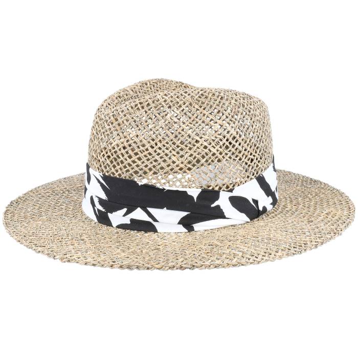 Seeberger 【 Seagras Fedora With Trimming Nature-Black Straw Hat Men Beige 】 メンズ ベージュ