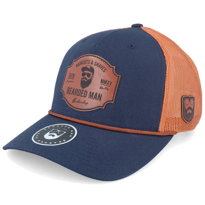 Bearded Man 【 Barber Shop Logo 112Fpr Split Navy/Dark Orange Men Blue 】 ロゴ orange 橙・オレンジ メンズ 青色 ブルー