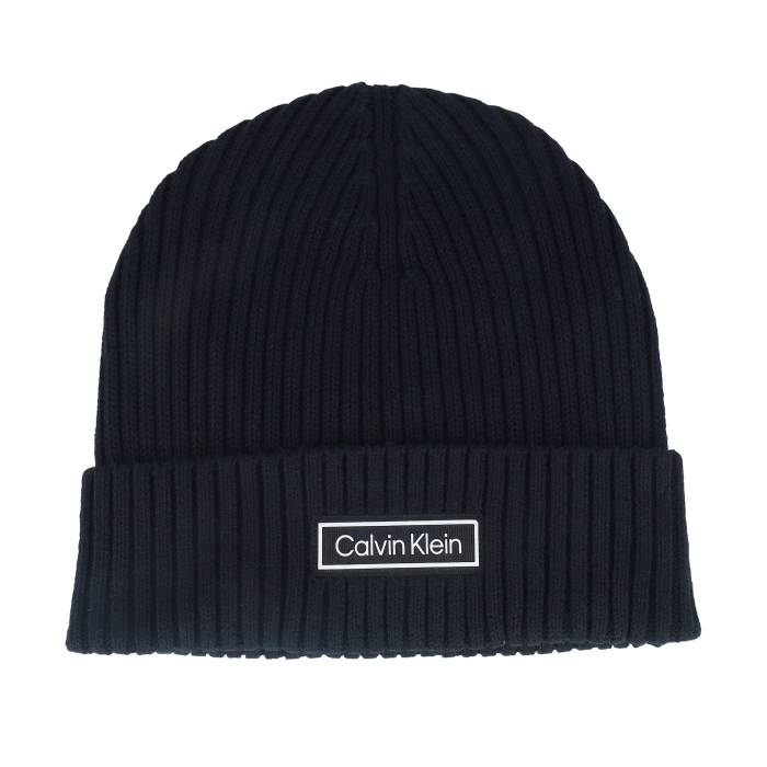 カルバンクライン Calvin Klein 【 Patch Chunky Rib Cotton Beanie Black Cuff Men Black 】 旗がしら かぶり笠 黒いこと 黒いこと メンズ 黒いこと 黒いこと