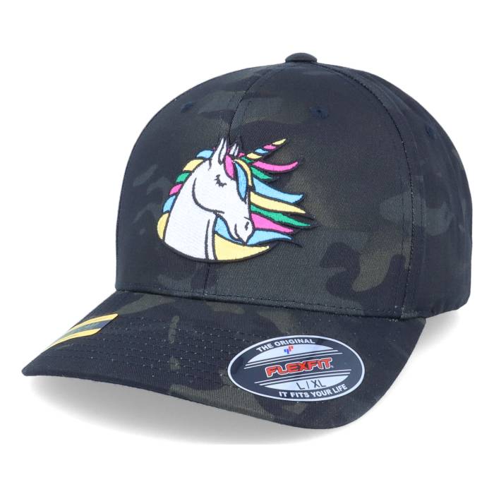 Unicorns 【 Rainbow Unicorn Black Camo Flexfit Men 】 虹色 レインボー 黒色 ブラック カモ柄 メンズ|スニケス