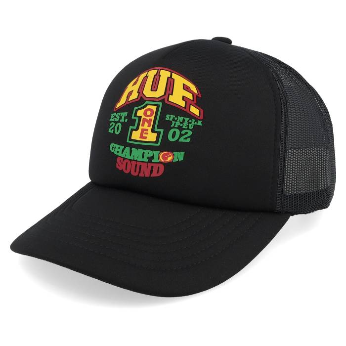 ハフ Huf 【 Champion Sound Black A-Frame Trucker Men Black 】 チャンピオン 黒色 ブラック トラッカー メンズ 黒色 ブラック