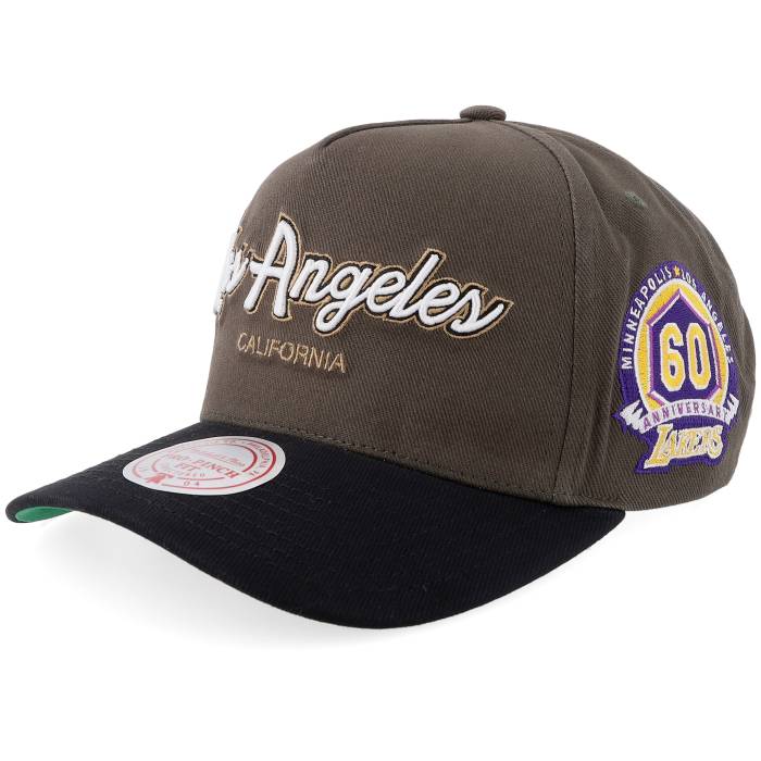 ミッチェル\u0026ネス Mitchell \u0026 Ness 【 Los Angeles Lakers Script 2.0 Pro Crown Charcoal/Black/Green A-Frame Adjustable Men Grey 】 Lakers レイカーズ 脚本 労働者階級 メンズ 薄墨色 薄墨色