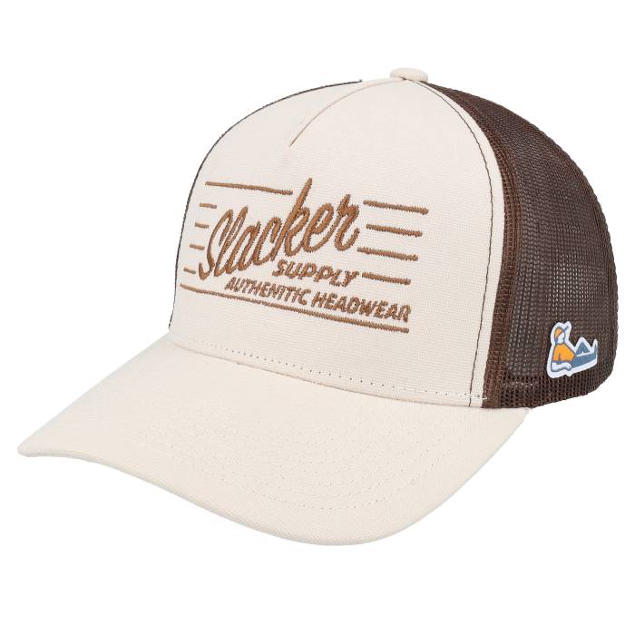 Slacker Supply 【 Retro Logo Canvas Beige/Brown A-Frame Trucker Men Beige 】 レトロ ロゴ トラッカー メンズ ベージュ|スニケス