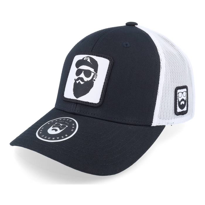 Bearded Man 【 Cap Man Woven Patch Black/White Trucker Men Black 】 キャップ 帽子 Woven ウーブン トラッカー メンズ 黒色 ブラック