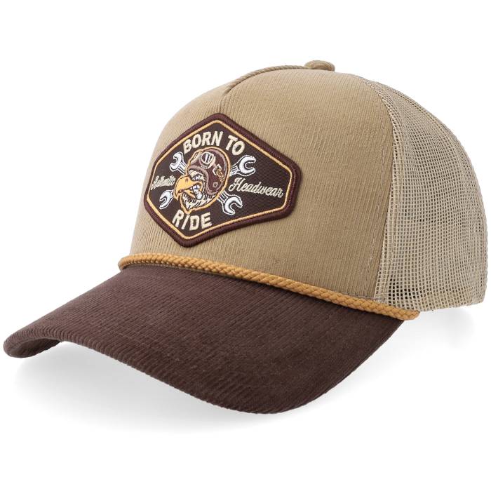 Born To Ride 【 Eagle Biker Brown Patch Rope Cord Khaki/Brown A-Frame Trucker Men Beige / White 】 茶色 ブラウン トラッカー メンズ ベージュ 白色 ホワイト｜スニケス