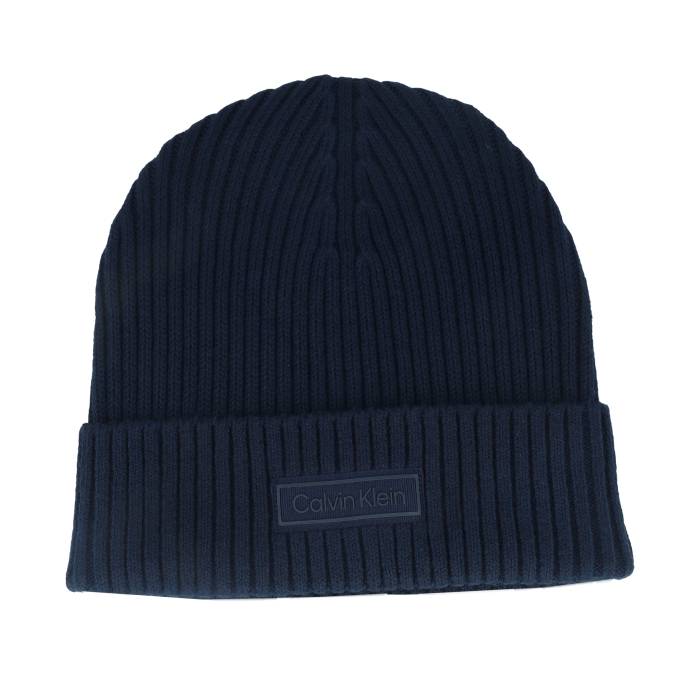 カルバンクライン Calvin Klein 【 Patch Chunky Rib Cotton Beanie Dark Sapphire Cuff Men Blue 】 旗がしら かぶり笠 メンズ 青味 青み