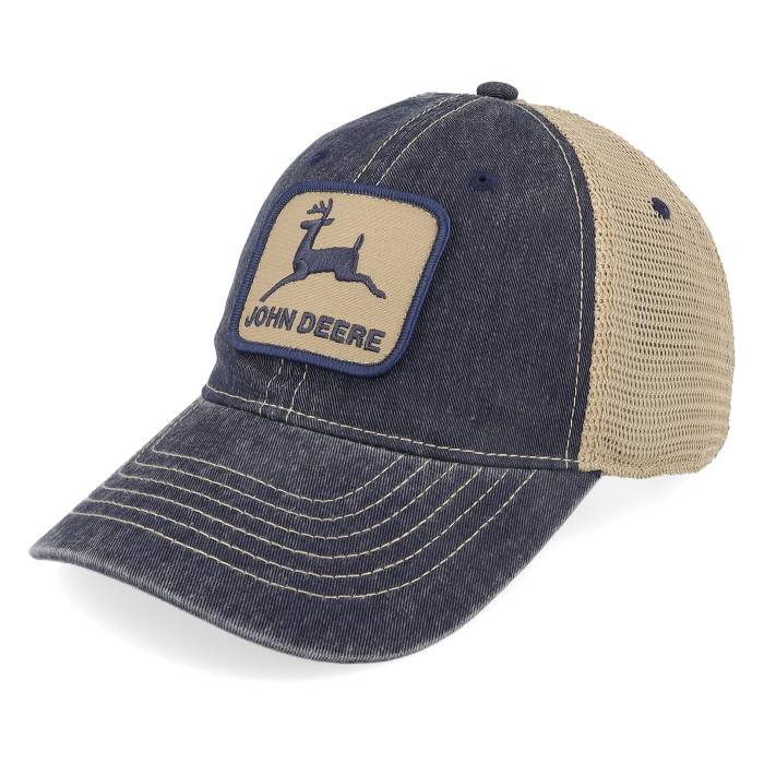 John Deere 【 Stone Washed Logo Navy/Ivory Dad Cap Trucker Men Blue 】 ロゴ キャップ 帽子 トラッカー メンズ 青色 ブルー|スニケス