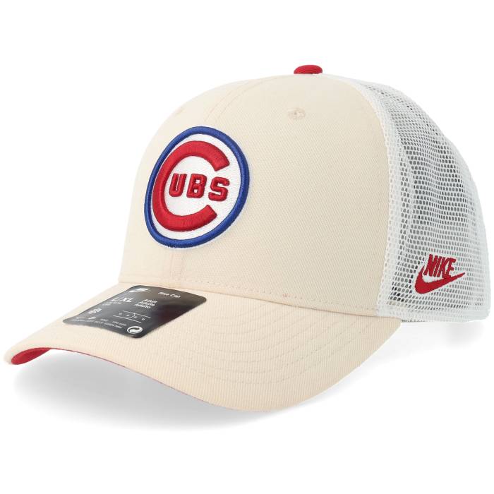 Nike Mlb 【 Chicago Cubs Dri-Fit Rise Natural/Red/White Trucker Men Beige 】 風の強い町 カブス 素っ気ない相応う ライズ トラッカー メンズ ベージュ