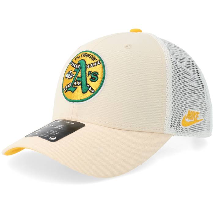 Nike Mlb 【 Oakland Athletics Dri-Fit Rise Natural/Gold/White Trucker Men Beige 】 オークランド アスレチックス 素っ気ない相応う ライズ トラッカー メンズ ベージュ