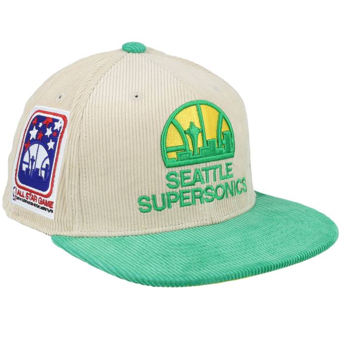 ミッチェル&ネス Mitchell & Ness 【 Seattle Supersonics Team Cord Off White/Green Fitted Men Beige / Green 】 シアトル Team チーム メンズ ベージュ green 緑・グリーン