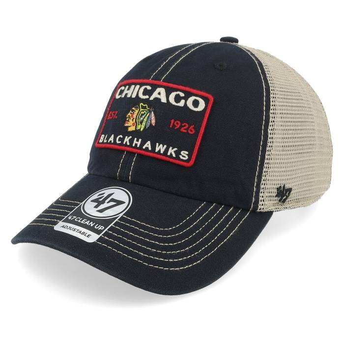 フォーティーセブンブランド 47 Brand 【 Chicago Blackhawks Nhl 47 Clean Up Vintage Black Trucker Men Black 】 風の強い町 黒いことホークス vintage ビンテージ・ヴィンテージ 黒いこと 黒いこと トラッカー メンズ 黒