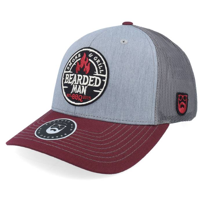 Bearded Man 【 Smoke Grill Bbq Logo Blk 112 Grey/Charcoal/Maroon Trucker Men Grey 】 ロゴ トラッカー メンズ 灰色 グレー