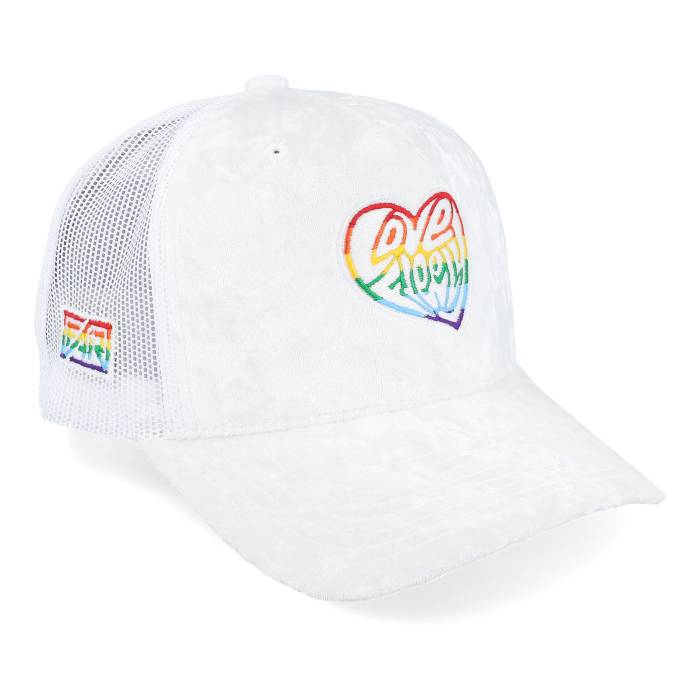 Fair 【 Love Freely Rainbow Logo Velvet White Trucker Men White 】 虹色 レインボー ロゴ 白色 ホワイト トラッカー メンズ 白色 ホワイト|スニケス