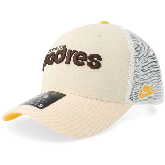 Nike Mlb 【 San Diego Padres Dri-Fit Rise Natural/Gold/White Trucker Men Beige 】 パ御召しもの 素っ気ない相応う ライズ トラッカー メンズ ベージュ