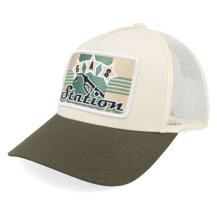 アイコニック Iconic 【 Gas Station Sign Stone/Olive A-Frame Trucker Men Beige 】 トラッカー メンズ ベージュ|スニケス