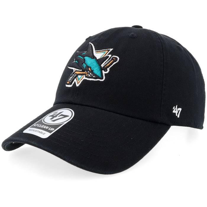フォーティーセブンブランド 47 Brand 【 San Jose Sharks Clean Up Black Dad Cap Men Black 】 シャークス 黒色 ブラック キャップ 帽子 メンズ 黒色 ブラック｜スニケス