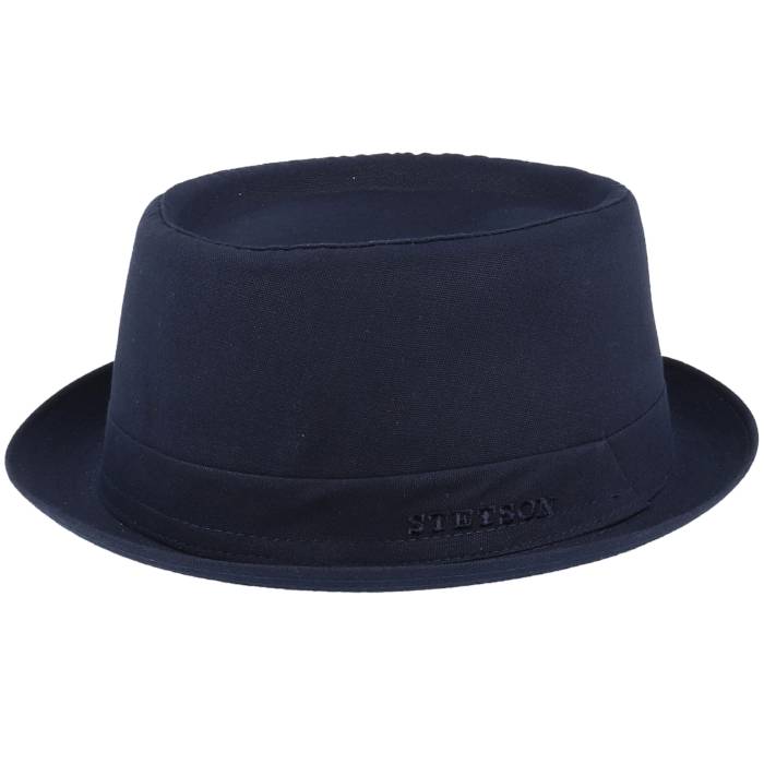ステットソン Stetson 【 Cotton Navy/Gun Metal Pork Pie Men Blue 】 メタル メンズ 青色 ブルー｜スニケス