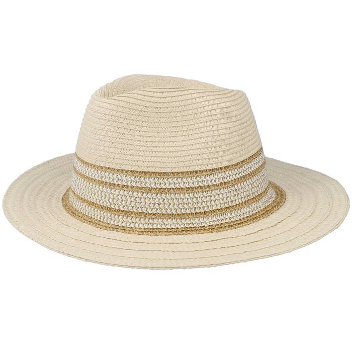 Seeberger 【 Fedora With Shiny Insert Linen-Gold Straw Hat Women Beige 】 レディース ベージュ