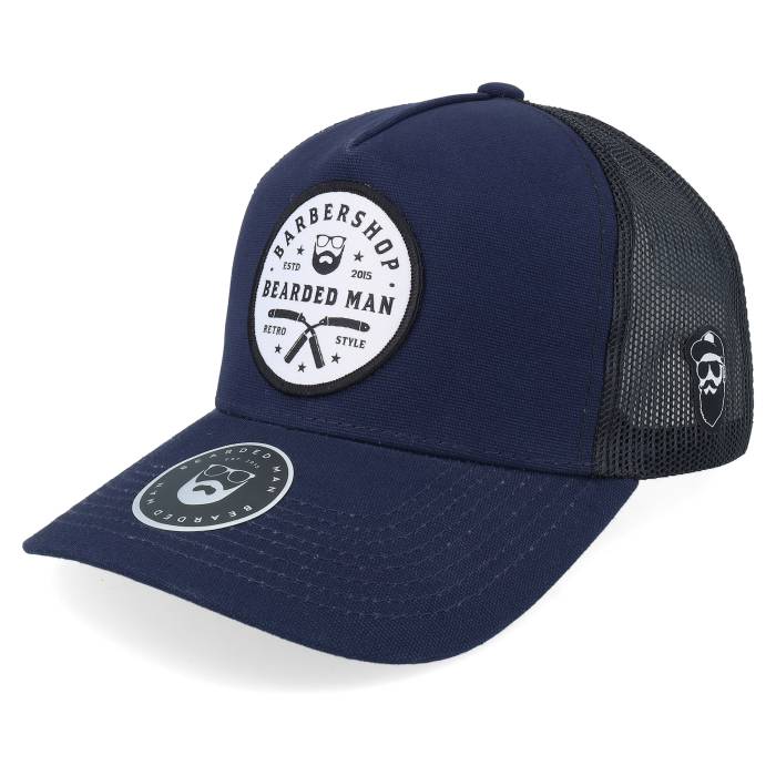 Bearded Man 【 Barber Shop Retro Style Canvas Navy/Black A-Frame Trucker Men Blue 】 レトロ トラッカー メンズ 青色 ブルー
