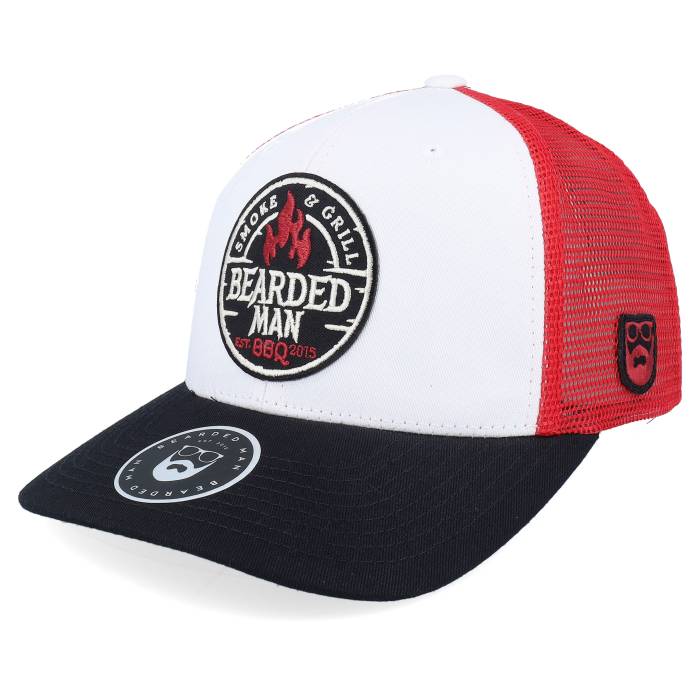 Bearded Man 【 Smoke Grill Bbq Logo Blk White/Scarlet Trucker Men White 】 ロゴ トラッカー メンズ 白色 ホワイト｜スニケス
