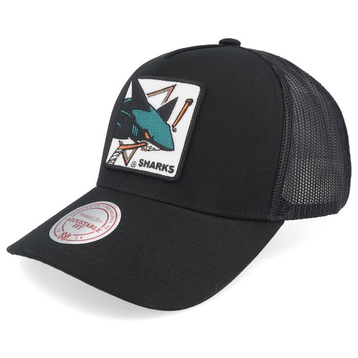 ミッチェル&ネス Mitchell & Ness 【 Hatstore Exclusive X San Jose Sharks In Your Face Black A-Frame Trucker Men Black 】 シャークス 黒色 ブラック トラッカー メンズ 黒色 ブラック｜スニケス