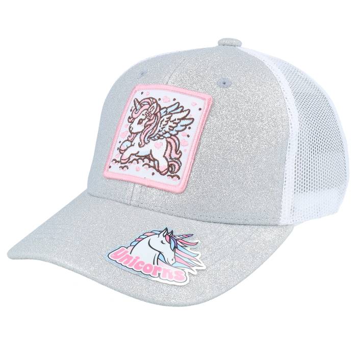 Unicorns 【 Kids Flying Unicorn Patch Silver Glitter/White Trucker Kids Grey 】 Silver 銀色・シルバー トラッカー ジュニア キッズ 灰色 グレー