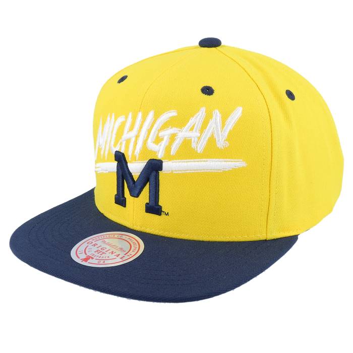 ミッチェル&ネス Mitchell & Ness 【 Michigan Wolverines Transcript Yellow/Navy Snapback Men Yellow 】 ミシガン ウルヴァリンズ Snapback スナップバック バッグ メンズ yellow 黄色・イエロー