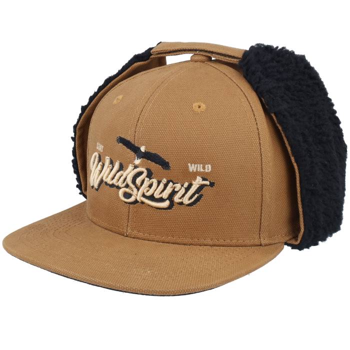 Wild Spirit 【 Pin Script Canvas Flatbrim Caramel/Black Earflap Men Brown 】 スクリプト メンズ 茶色 ブラウン