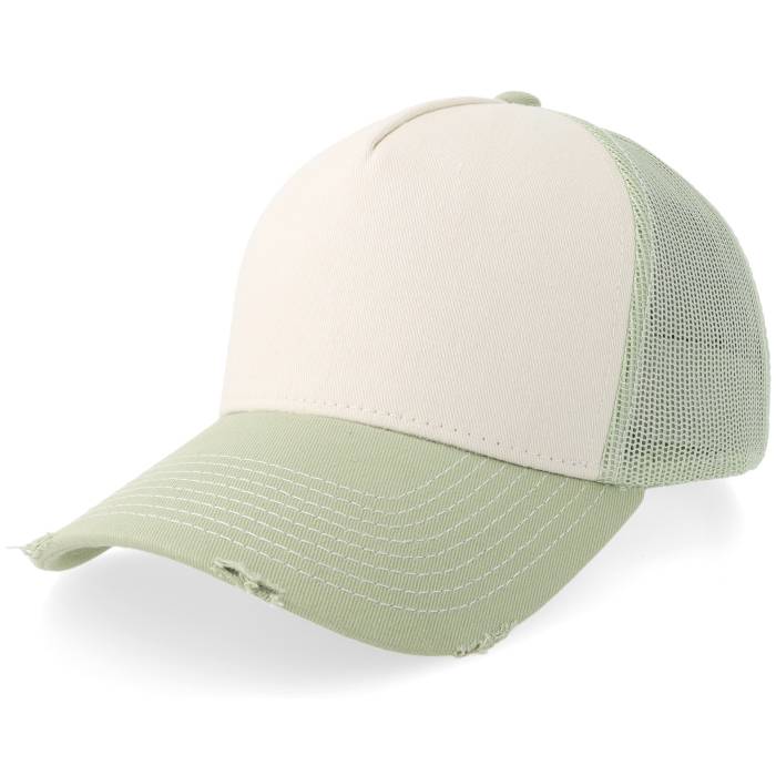 Equip 【 Distressed Off Wht/Sage Green Pigment Washed A-Frame Trucker Men Green / Beige 】 green 緑・グリーン トラッカー メンズ green 緑・グリーン ベージュ