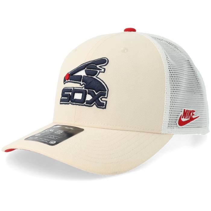 Nike Mlb 【 Chicago White Sox Dri-Fit Rise Natural/Red/White Trucker Men Beige 】 風の強い町 白いこと 白いこと 素っ気ない相応う ライズ トラッカー メンズ ベージュ