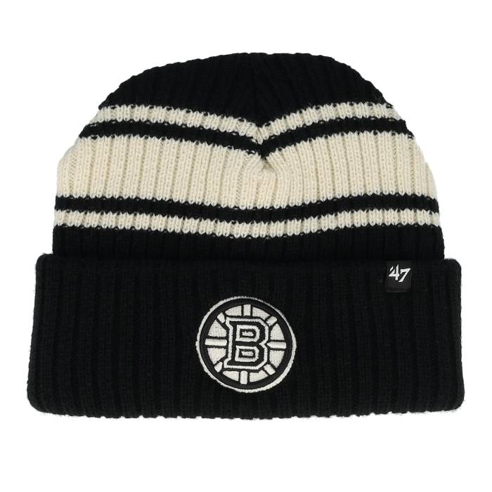 フォーティーセブンブランド 47 Brand 【 Boston Bruins Harbor Stripe 47 Black/White Knit Cuff Men Black 】 ボストン ブルーインズ Stripe ストライプ ニット メンズ 黒色 ブラック|スニケス