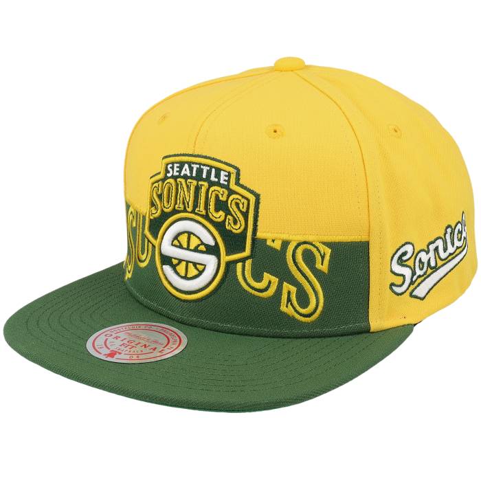 ミッチェル&ネス Mitchell & Ness 【 Seattle Supersonics Half & Half Yellow/Green Snapback Men Yellow 】 シアトル ハーフ Snapback スナップバック バッグ メンズ yellow 黄色・イエロー|スニケス