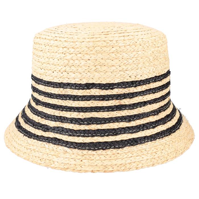 Seeberger 【 Raffia Cloche With Stripe Linen/Black Straw Hat Women Beige 】 Stripe 縞模様 レディース ベージュ