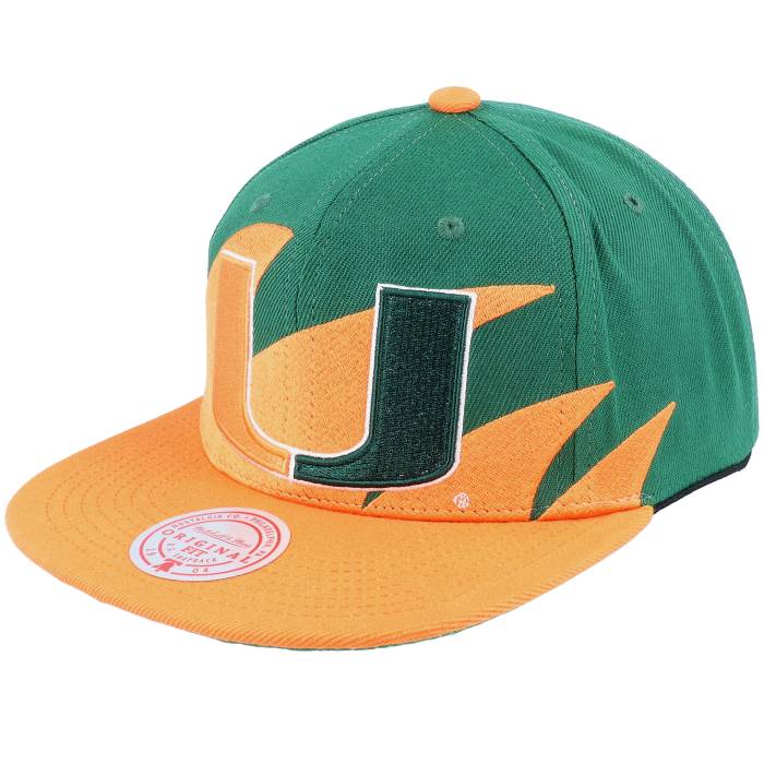 ミッチェル&ネス Mitchell & Ness 【 U. Of Miami Sharktooth Orange/Green Snapback Men Green 】 マイアミ Snapback スナップバック バッグ メンズ green 緑・グリーン