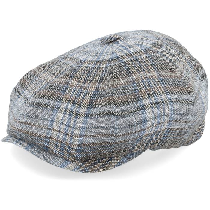 Lierys 【 8-Panel Linen By Blue Beige Check News Boy Flat Cap Men Grey 】 青色 ブルー ベージュ キャップ 帽子 メンズ 灰色 グレー｜スニケス