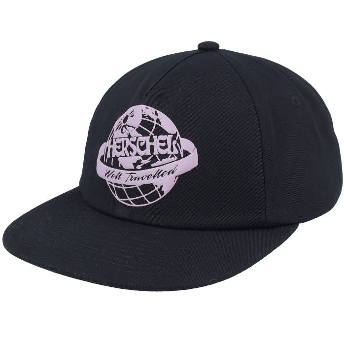 Herschel 【 Scout Globe Tripping Cap Black/Nirvana Snapback Men Black 】 案内者 地球儀 旗がしら かぶり笠 Snapback スナップバック 御徒面子 メンズ 黒いこと 黒いこと