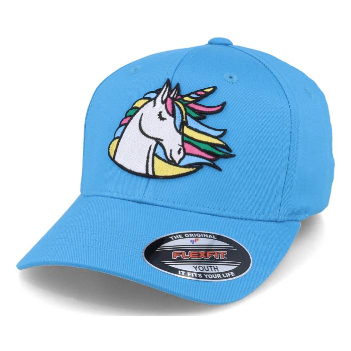 【★百貨店SALE★6/11真夜中2時迄】Unicorns 【 Kids Rainbow Unicorn Hawaii Ocean Flexfit Kids Blue 】 虹色 虹霓 アロハ州 お坊っちゃん キッズ 青碧 青碧