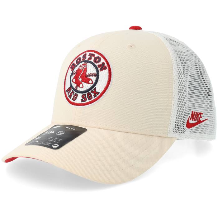 Nike Mlb 【 Boston Red Sox Dri-Fit Rise Natural/Red/White Trucker Men Beige 】 豆の町 Red 赤・赤いこと 素っ気ない相応う ライズ トラッカー メンズ ベージュ