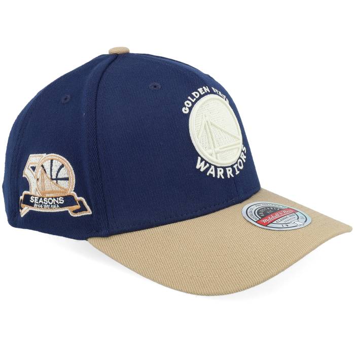 ミッチェル\u0026ネス Mitchell \u0026 Ness 【 Golden State Warriors Sand Storm  Navy/Sand A-Frame Adjustable Men Blue 】 State 滑るゲーム盤 ウォリアーズ 砂色・真砂 メンズ 青味 青み