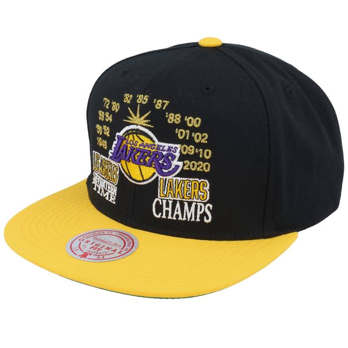 ミッチェル\u0026ネス Mitchell \u0026 Ness 【 Los Angeles Lakers Champ Is Here Black/Yellow Snapback Men Black 】 Lakers レイカーズ Snapback スナップバック 御徒面子 メンズ 黒いこと 黒いこと