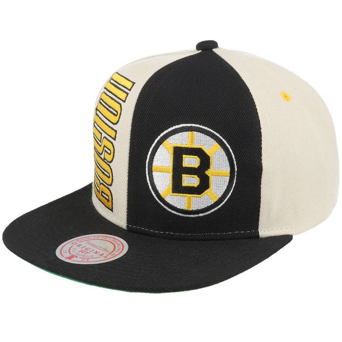 ミッチェル&ネス Mitchell & Ness 【 Boston Bruins Pop Panel Off White/Black Snapback Men Black / Beige 】 ボストン ブルーインズ Snapback スナップバック バッグ メンズ 黒色 ブラック ベージュ｜スニケス