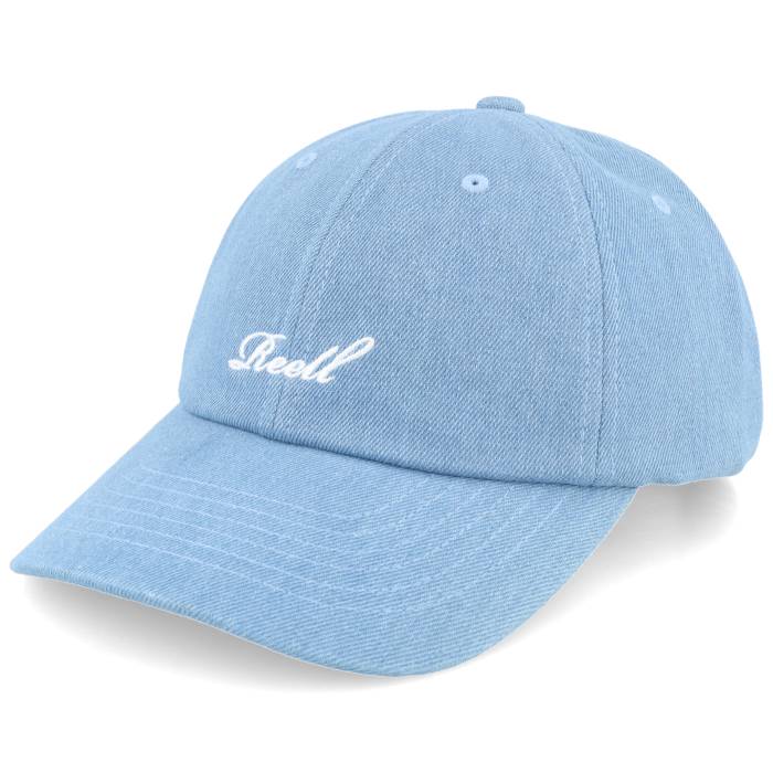 Reell 【 Single Script Cap Light Blue Denim Dad Cap Men Blue 】 スクリプト キャップ 帽子 青色 ブルー デニム メンズ 青色 ブルー｜スニケス