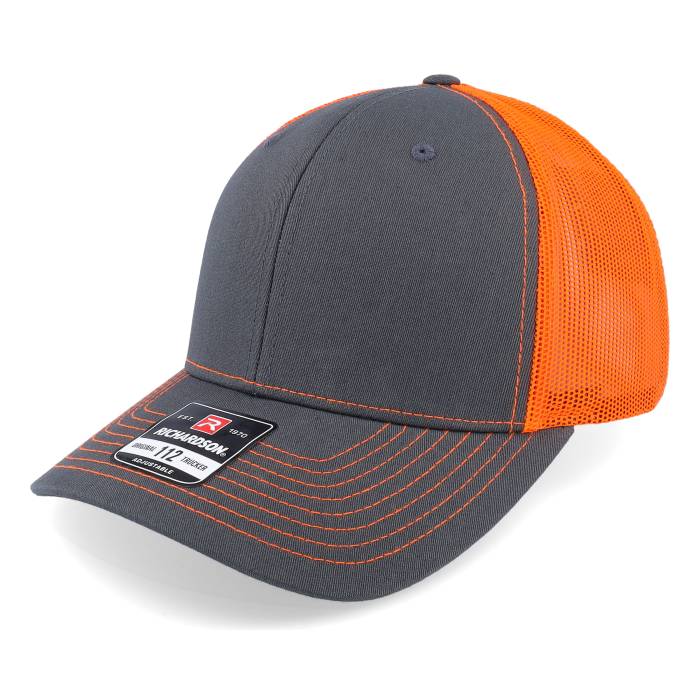 Richardson 【 112 Split Charcoal/Neon Orange Trucker Men Grey 】 orange 橙・オレンジ トラッカー メンズ 灰色 グレー
