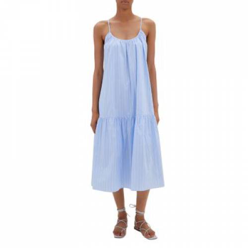 ジョナサン シンカイ ドレス 青色 ブルー ストライプ ミディドレス レディース Stripe Jonathan Simkhai Sierra Cotton Gathered Variegated Blue Maf Gov Ws