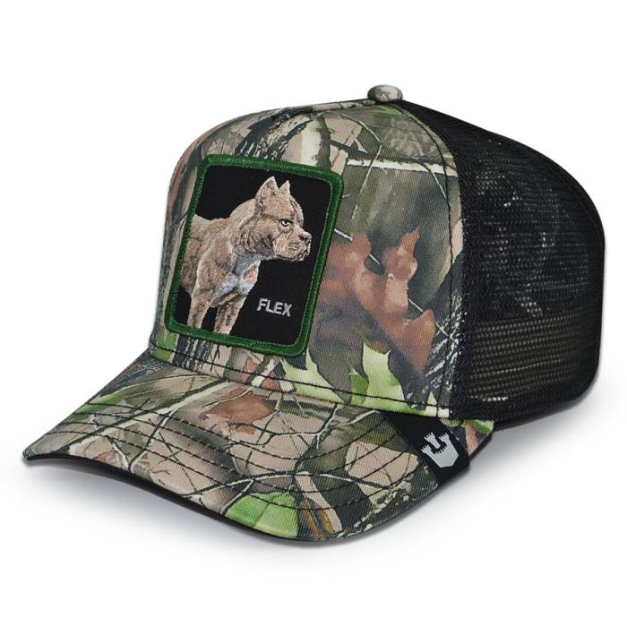 グーリンブラザーズ Goorin Brothers 【 The Deceptive Pit Bull Goorin Bros Mesh Trucker Snapback Hat Mens Real Tree Camo/Black 】 トラッカー Snapback スナップバック バッグ メンズ レアル カモ柄 黒色 ブラック｜スニケス