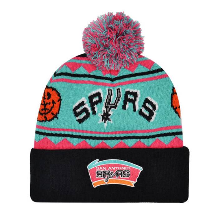 ミッチェル&ネス Mitchell & Ness 【 San Antonio Spurs Island Cuffed Pom Beanie Knit Nba Hat Mens Teal/Pink/Black 】 スパーズ キャップ 帽子 ニット メンズ pink ピンク 黒色 ブラック